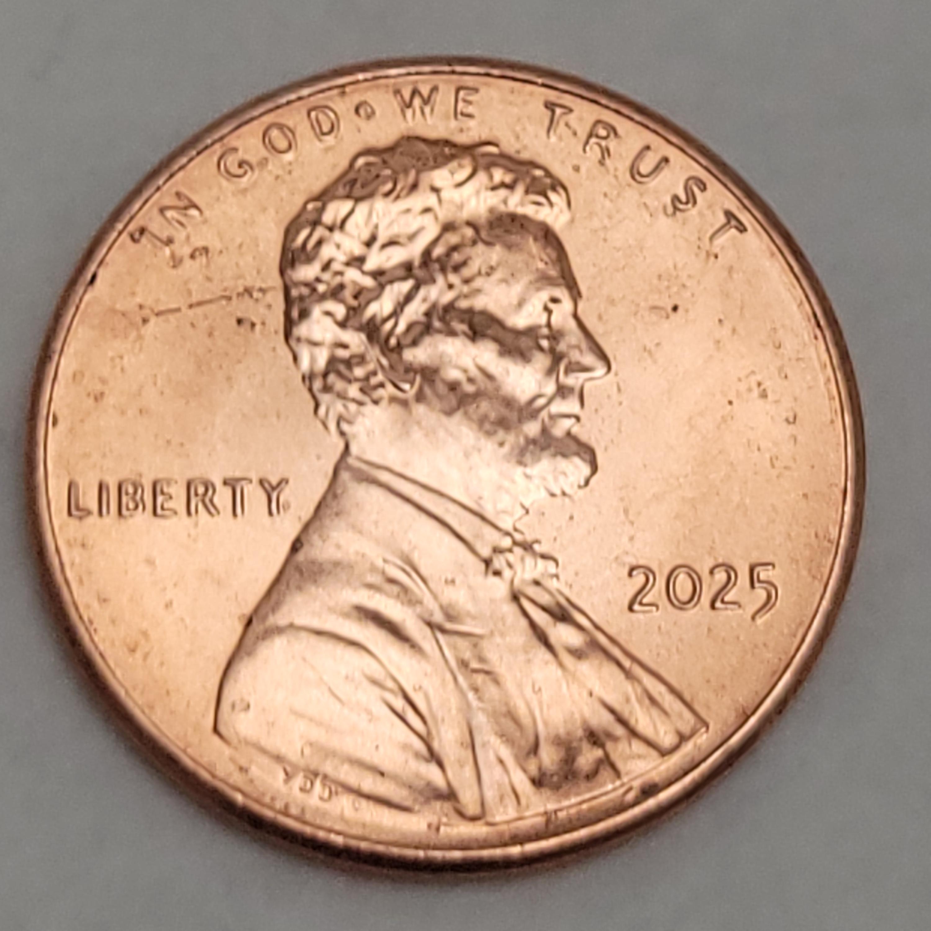 2025 penny doubled die obverse error showing clear separation on LIBERTY lettering under magnification